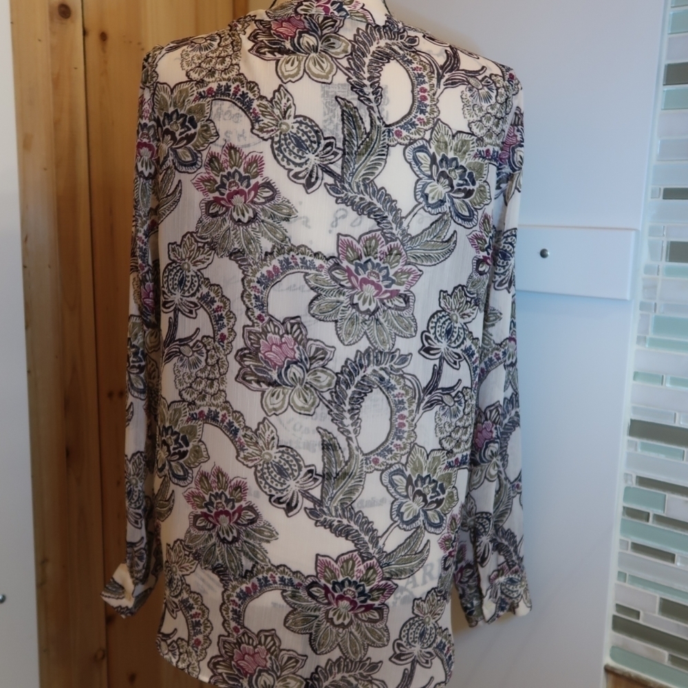 Banana Republic Factory Floral Paisley Tie Neck Blouse Boho Career Top M - Picture 6 of 11